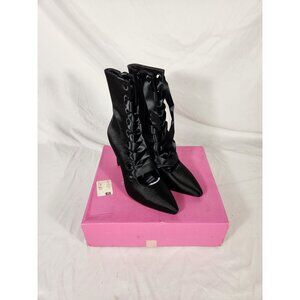NOS Sugar Thrillz All Night Long Black Satin Boots NIB Fairygoth Witchy US:10